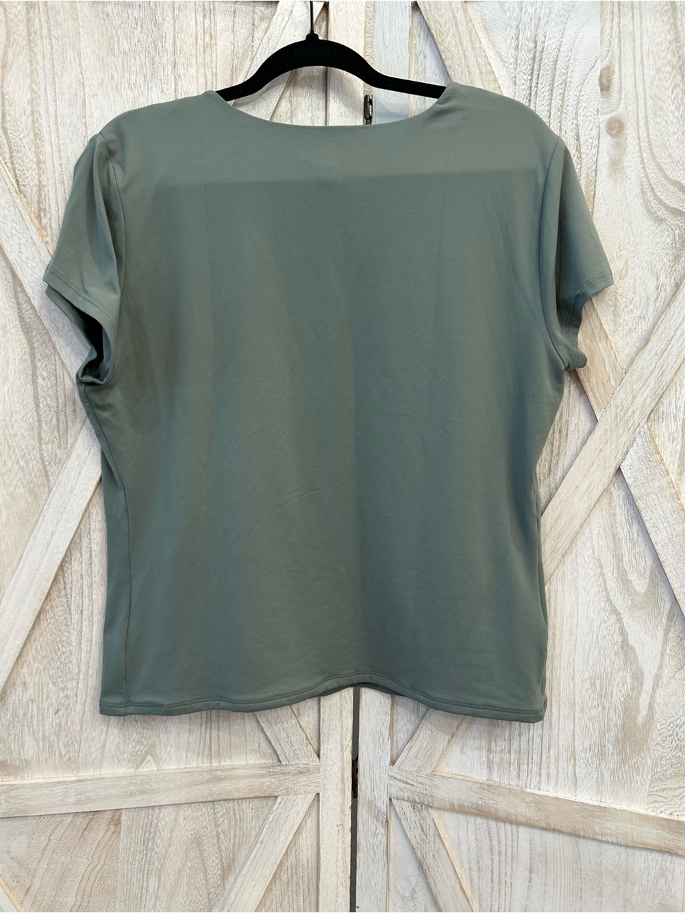 Scoop V-Neck Short Sleeve Blouse in Olive - Picture 2 of 7